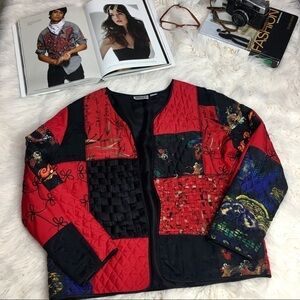90s Chico’s Design Silk Patchwork Jacket |Textured Quilted Art to Wear Statement